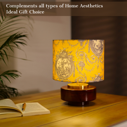 Mango Wood Table Lamp, Yellow Victorian Fabric Shade - RIO Collection