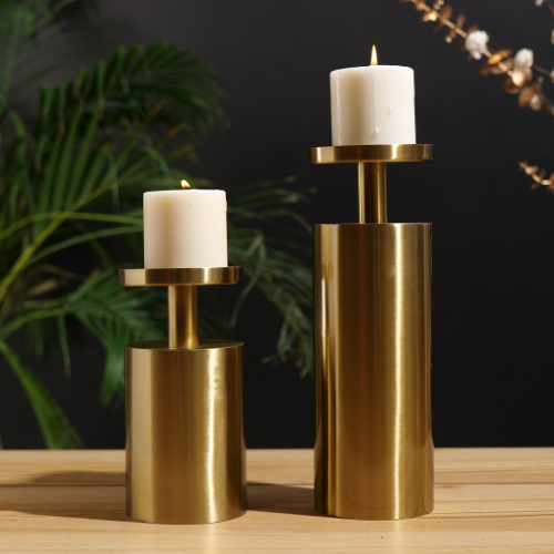 Gold Pillar Candle Stands, Set of 2