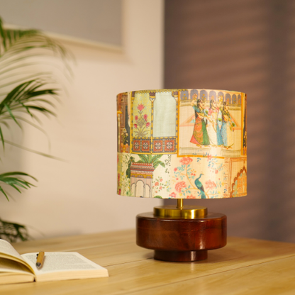 Mango Wood Table Lamps, Maharani Mango Silk Shade - RIO Collection