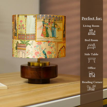 Mango Wood Table Lamps, Maharani Mango Silk Shade - RIO Collection