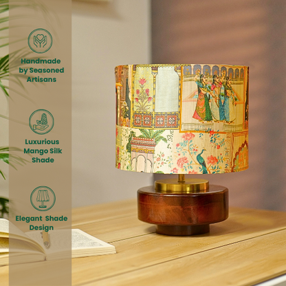 Mango Wood Table Lamps, Maharani Mango Silk Shade - RIO Collection