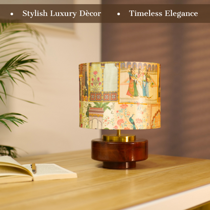 Mango Wood Table Lamps, Maharani Mango Silk Shade - RIO Collection