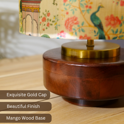 Mango Wood Table Lamps, Maharani Mango Silk Shade - RIO Collection