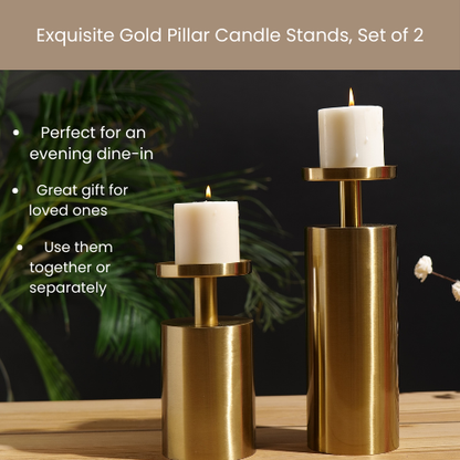 Gold Pillar Candle Stands, Set of 2