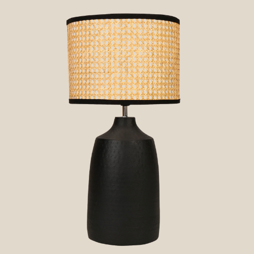 Table Black Metal Lamp, Rattan Shade - RIO Collection