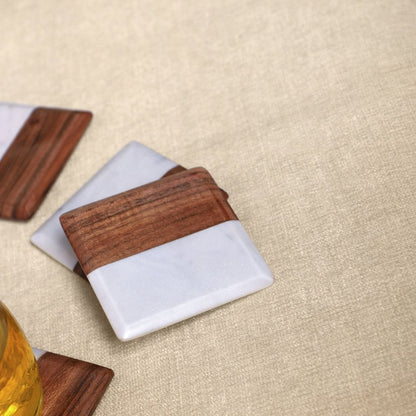 Marble-Acacia Wood Square Coasters