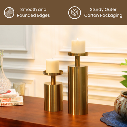 Gold Pillar Candle Stands, Set of 2