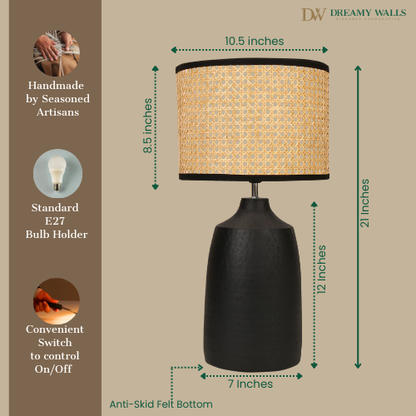 Table Black Metal Lamp, Rattan Shade - RIO Collection