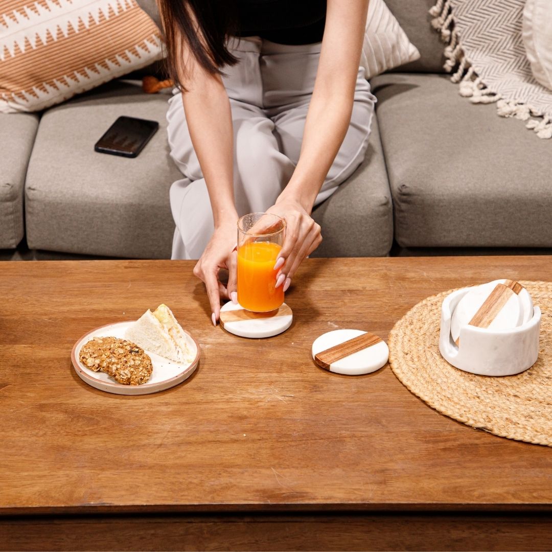 Marble-Acacia Wood Round Coasters