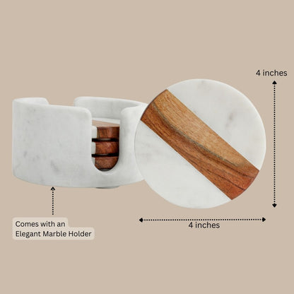 Marble-Acacia Wood Round Coasters