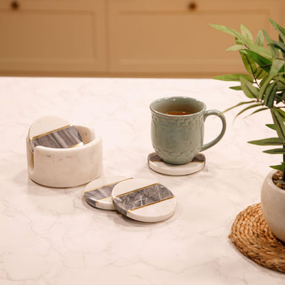 White & Black Marble Coasters with Brass Inlay