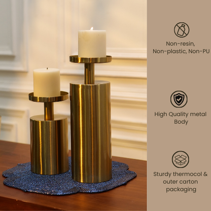 Gold Pillar Candle Stands, Set of 2