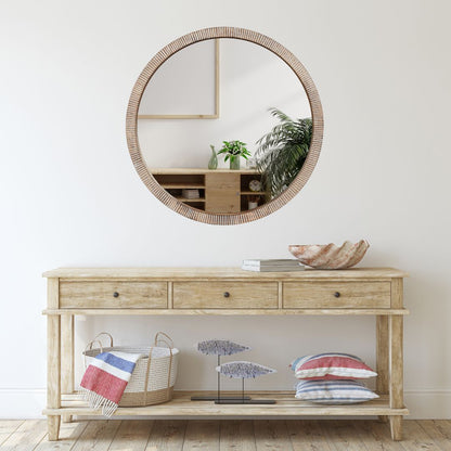 Wooden Ribbed Mirror 24"