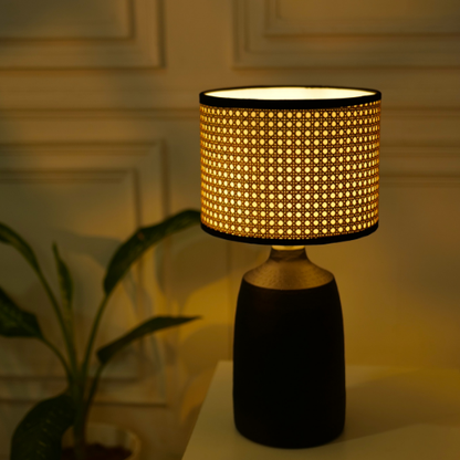 Table Black Metal Lamp, Rattan Shade - RIO Collection