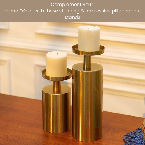 Gold Pillar Candle Stands, Set of 2