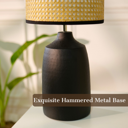 Table Black Metal Lamp, Rattan Shade - RIO Collection