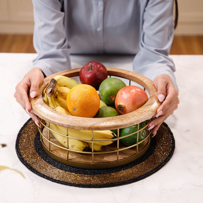 Storage Basket with Wooden Rim