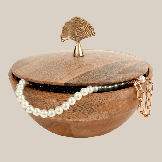 Wooden Bowl with Leaf Lid