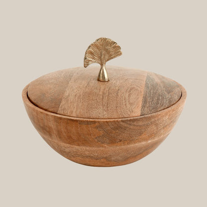 Wooden Bowl with Leaf Lid