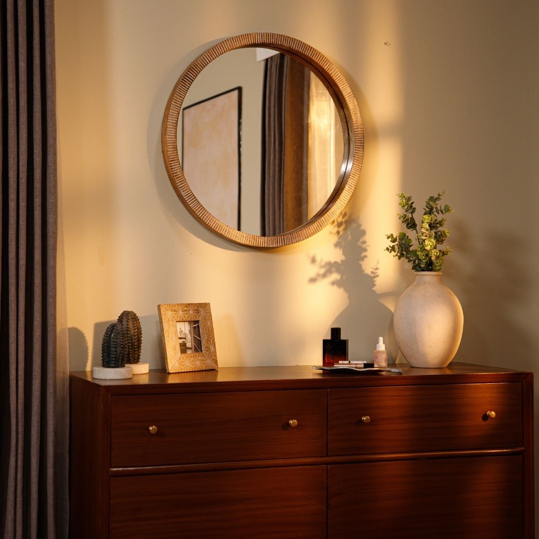 Wooden Ribbed Mirror 24"