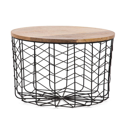 Black Metal Basket with Wooden Lid