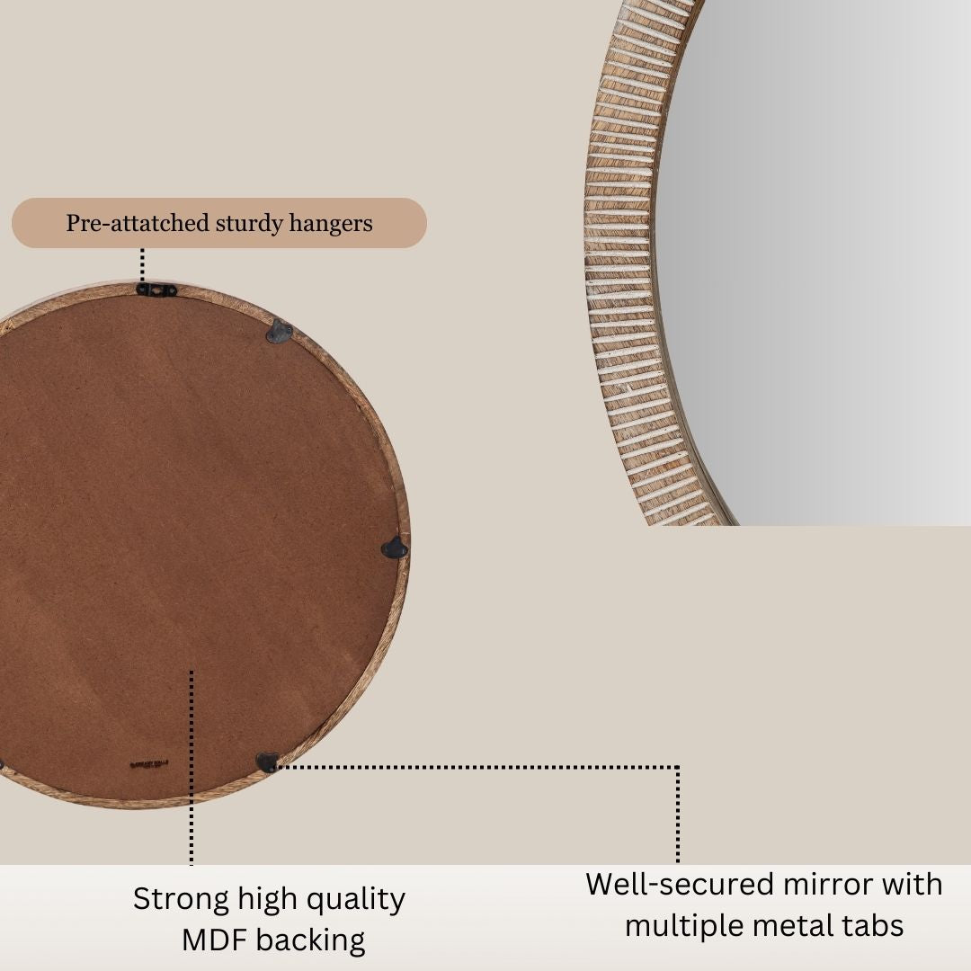 Wooden Ribbed Mirror 24"