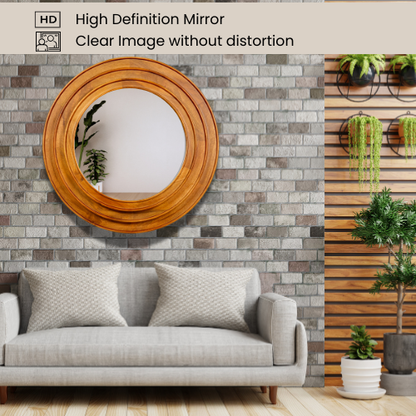 Wooden 3-Layered Round Mirror