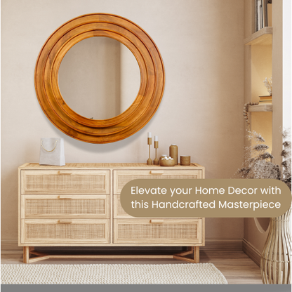 Wooden 3-Layered Round Mirror