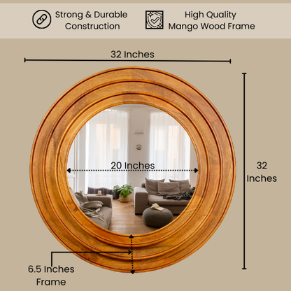 Wooden 3-Layered Round Mirror