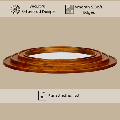 Wooden 3-Layered Round Mirror