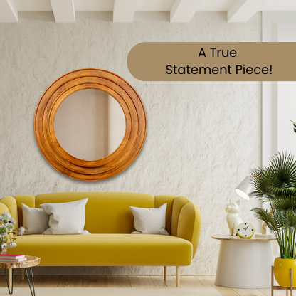 Wooden 3-Layered Round Mirror