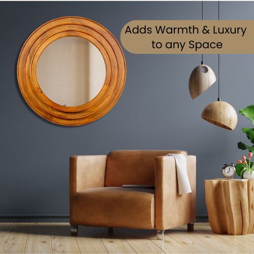 Wooden 3-Layered Round Mirror