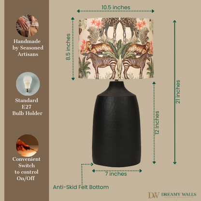 Black Metal Table Lamp, Jungle Tales Shade - RIO Collection