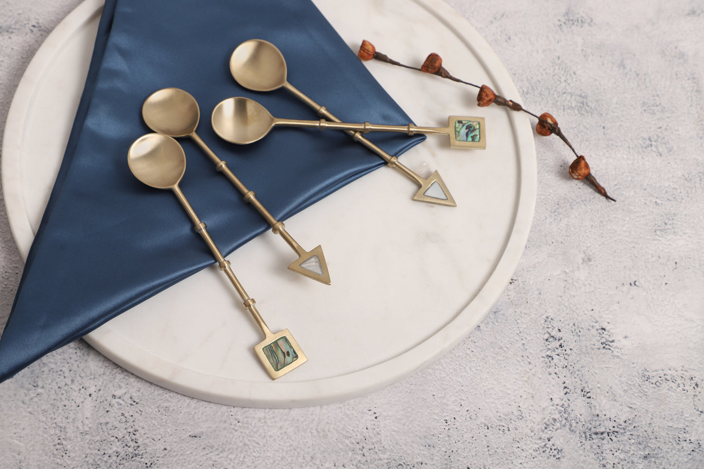 Brass Dessert Spoons with Mother-of-Pearl Ends