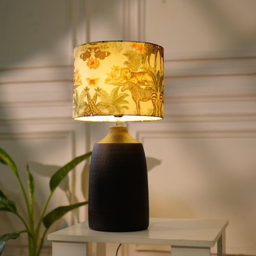 Black Metal Table Lamp, Jungle Tales Shade - RIO Collection