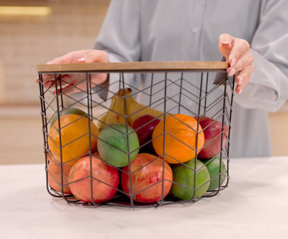 Gold Metal Basket with Wooden Lid