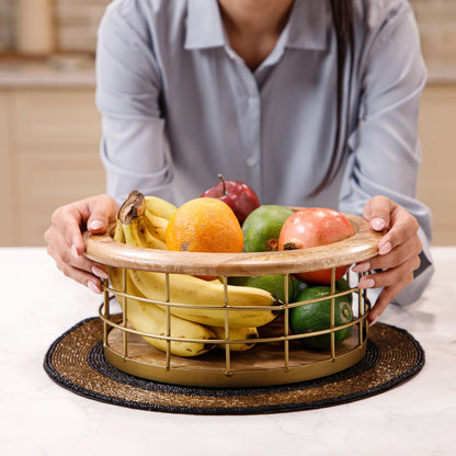 Storage Basket with Wooden Rim