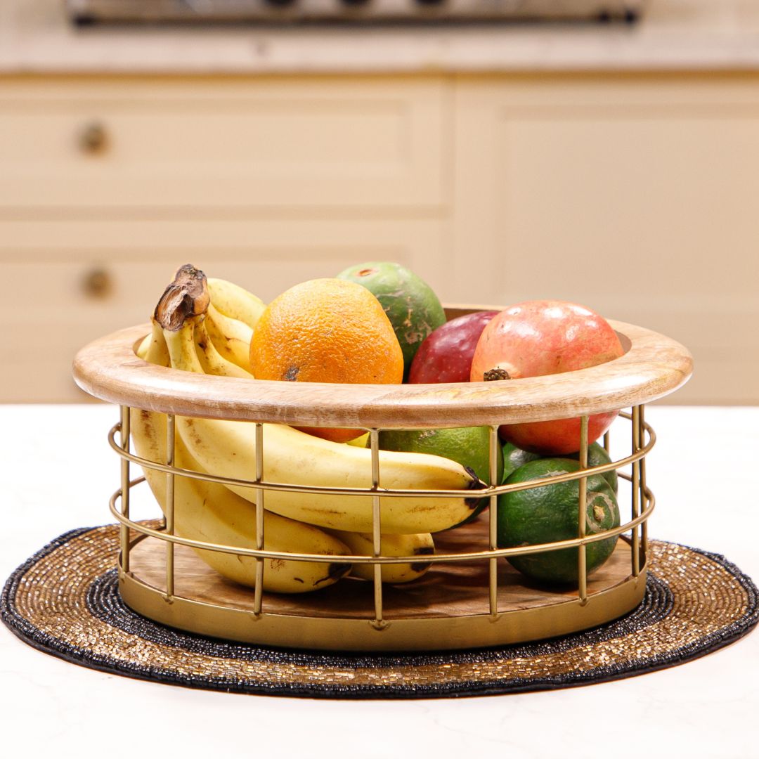 Storage Basket with Wooden Rim