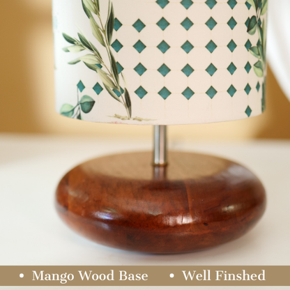 Mango Wood Table Lamp, Green Tropical Fabric Shade - RIO Collection