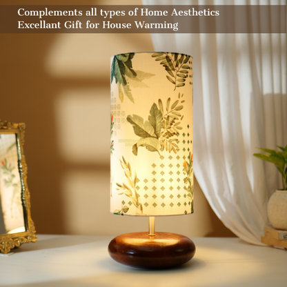 Mango Wood Table Lamp, Green Tropical Fabric Shade - RIO Collection