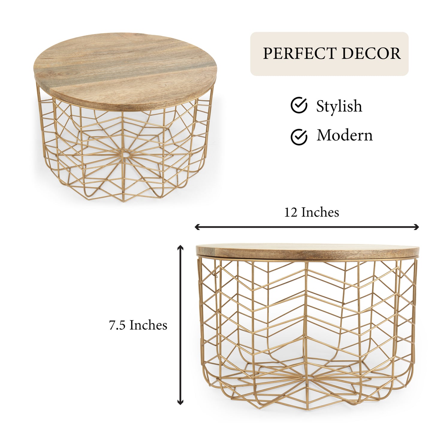 Gold Metal Basket with Wooden Lid