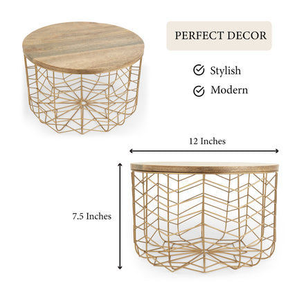 Gold Metal Basket with Wooden Lid