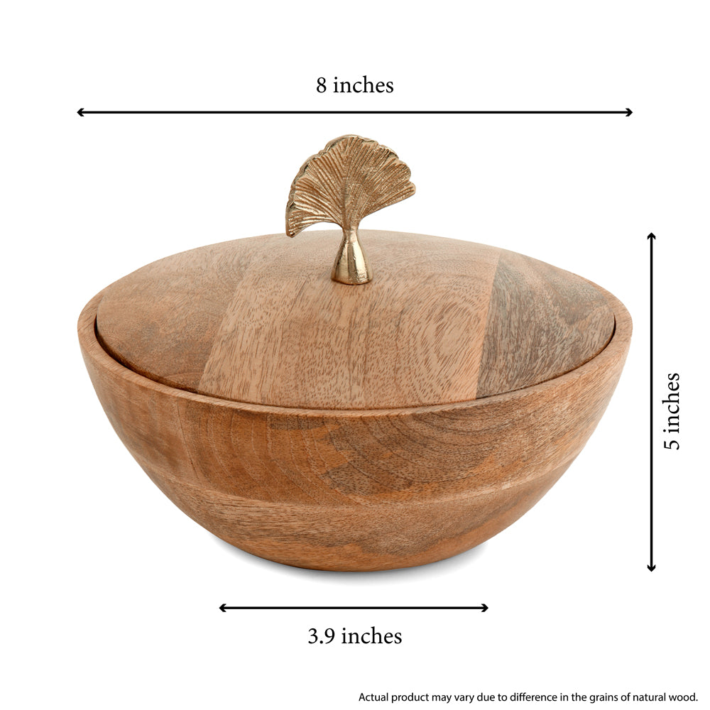 Wooden Bowl with Leaf Lid