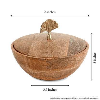 Wooden Bowl with Leaf Lid