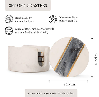 White & Black Marble Coasters with Brass Inlay