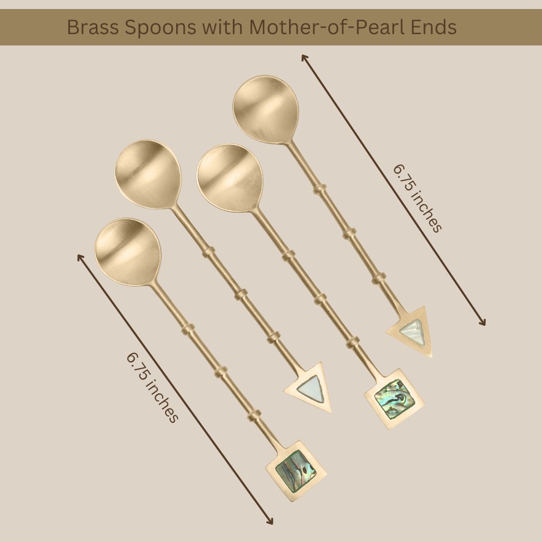 Brass Dessert Spoons with Mother-of-Pearl Ends