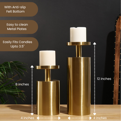 Gold Pillar Candle Stands, Set of 2