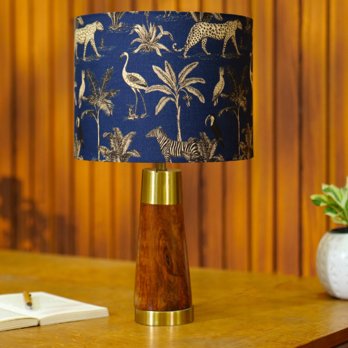 Mango Wood Table Lamp, Savanna Blues Fabric Shade - RIO Collection