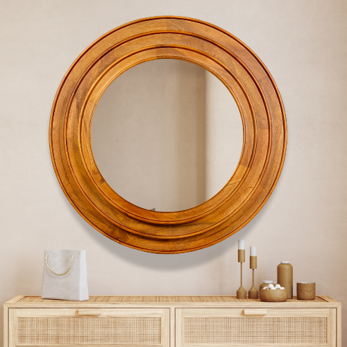 Wooden 3-Layered Round Mirror