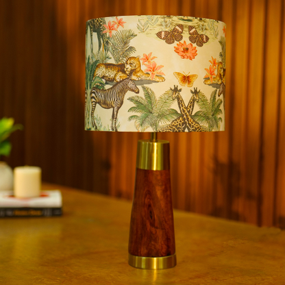 Mango Wood Table Lamp, Jungle Tales Shade - RIO Collection